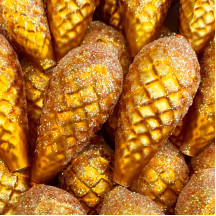 Extra Large Matte Golden Yellow Glittered Pine Cone Figural Glass Garland Bead ~ 2-1/4"