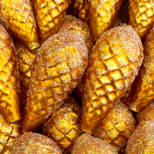 Extra Large Matte Golden Yellow Glittered Pine Cone Figural Glass Garland Bead ~ 2-1/4"
