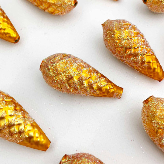 Extra Large Matte Golden Yellow Glittered Pine Cone Figural Glass Garland Bead ~ 2-1/4"