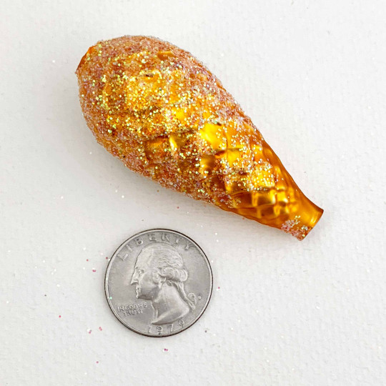Extra Large Matte Golden Yellow Glittered Pine Cone Figural Glass Garland Bead ~ 2-1/4"