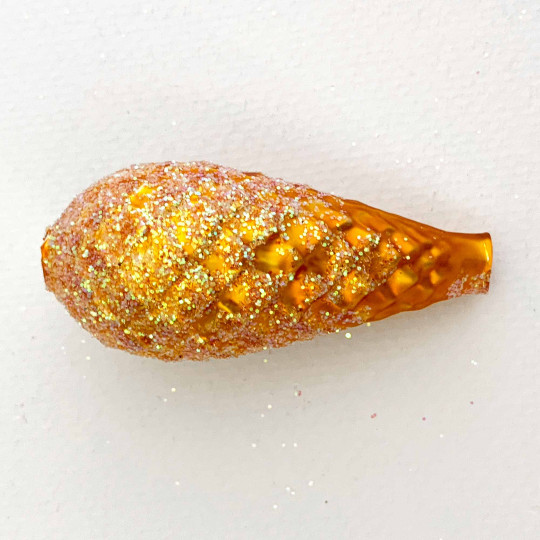 Extra Large Matte Golden Yellow Glittered Pine Cone Figural Glass Garland Bead ~ 2-1/4"