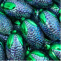 Extra Large Blue and Purple Glittered Raspberry Figural Glass Garland Bead ~ 2-1/4"