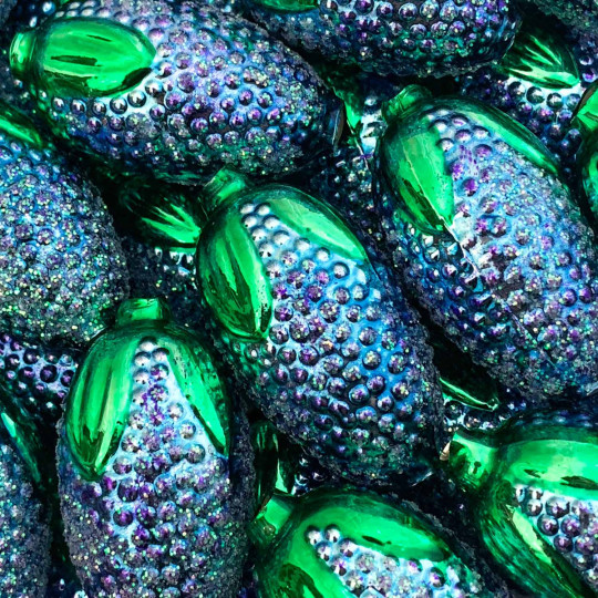 Extra Large Blue and Purple Glittered Raspberry Figural Glass Garland Bead ~ 2-1/4"