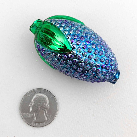 Extra Large Blue and Purple Glittered Raspberry Figural Glass Garland Bead ~ 2-1/4"