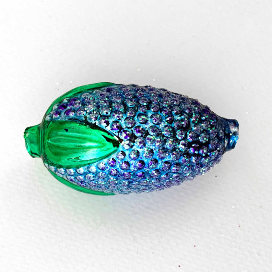 Extra Large Blue and Purple Glittered Raspberry Figural Glass Garland Bead ~ 2-1/4"