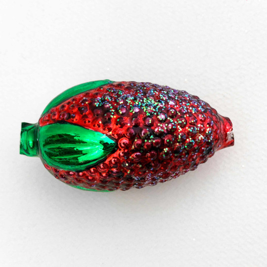 Extra Large Dark Red Glittered Raspberry Figural Glass Garland Bead ~ 2-1/4"