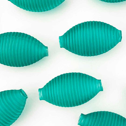 2 Clear Aqua Large Ribbed Drop Glass Garland Beads ~ 1-3/4"