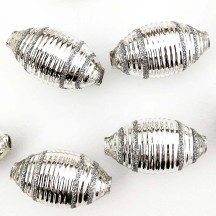 2 Silver Glittered Large Ribbed Drop Glass Garland Beads ~ 1-3/4"