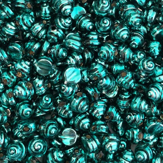 10 Dark Teal Tiny Spiral or Shell Glass Beads 8mm ~ Czech Republic