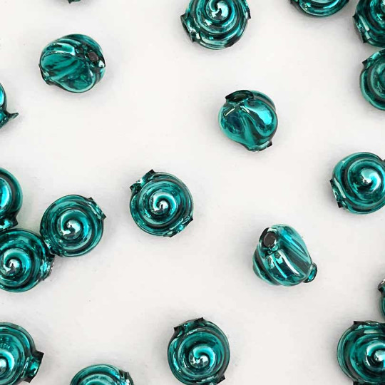 10 Dark Teal Tiny Spiral or Shell Glass Beads 8mm ~ Czech Republic