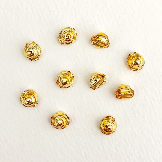 10 Gold Tiny Spiral or Shell Glass Beads 8mm ~ Czech Republic