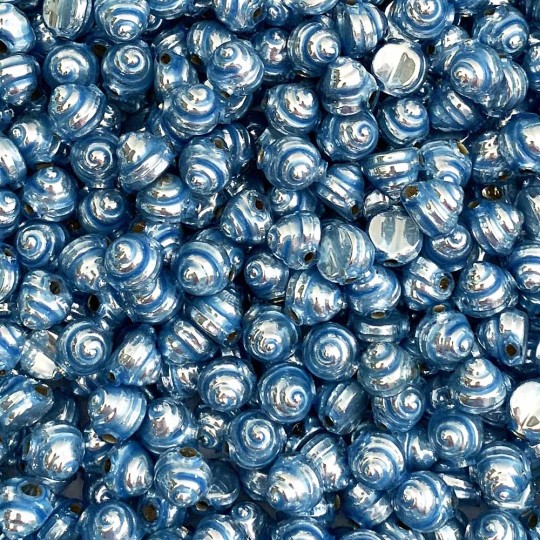 10 Pearl Blue Tiny Spiral or Shell Glass Beads 8mm ~ Czech Republic