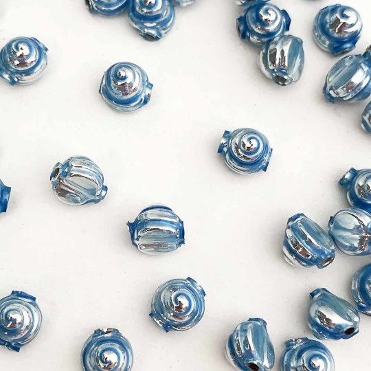 10 Pearl Blue Tiny Spiral or Shell Glass Beads 8mm ~ Czech Republic