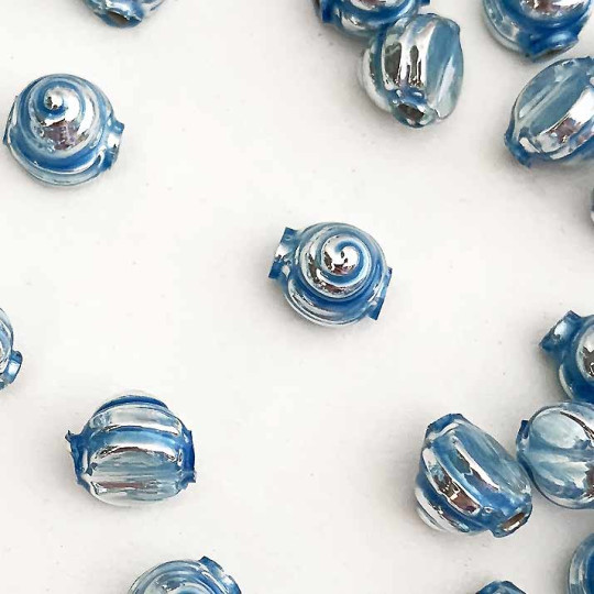10 Pearl Blue Tiny Spiral or Shell Glass Beads 8mm ~ Czech Republic