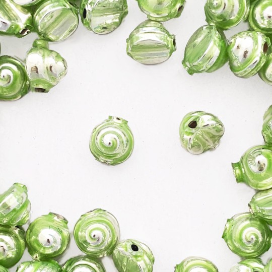 10 Pearl Green Tiny Spiral or Shell Glass Beads 8mm ~ Czech Republic