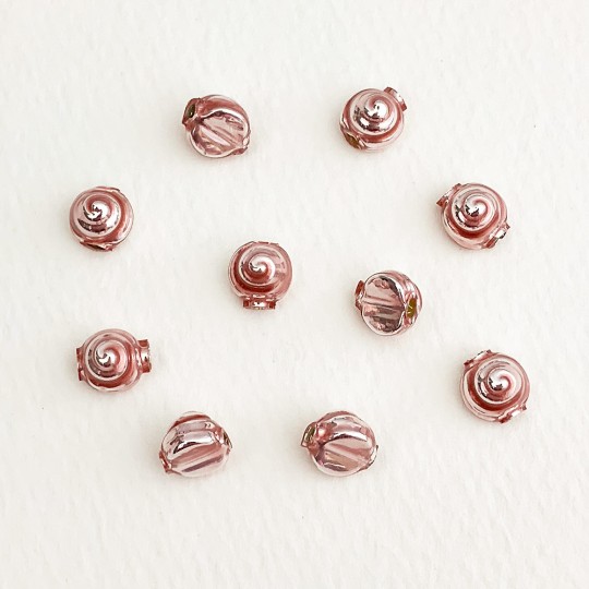 10 Pearl Rose Pink Tiny Spiral or Shell Glass Beads 8mm ~ Czech Republic