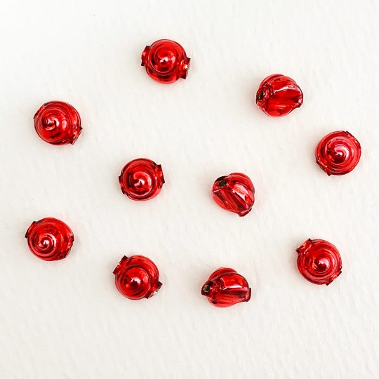10 Red Tiny Spiral or Shell Glass Beads 8mm ~ Czech Republic