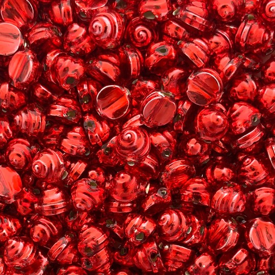 10 Red Tiny Spiral or Shell Glass Beads 8mm ~ Czech Republic
