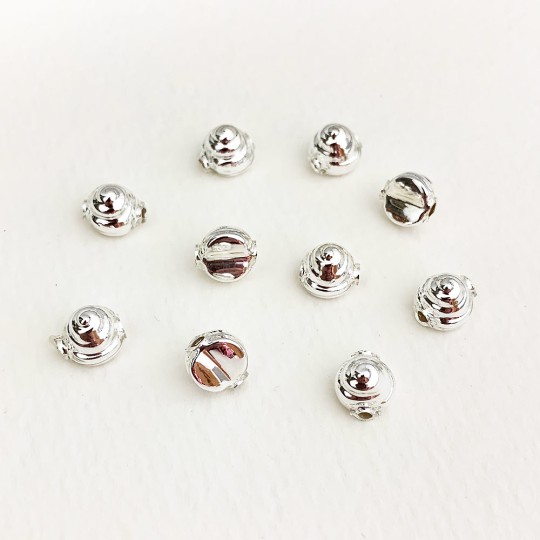 10 Silver Tiny Spiral or Shell Glass Beads 8mm ~ Czech Republic