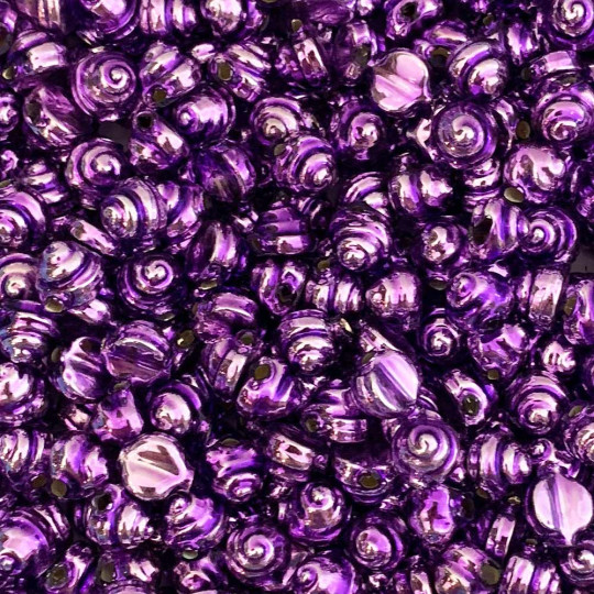 10 Violet Purple Tiny Spiral or Shell Glass Beads 8mm ~ Czech Republic