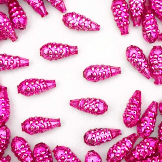 8 Hot Pink Bumpy Drop Blown Glass Beads .75" ~ Czech Republic