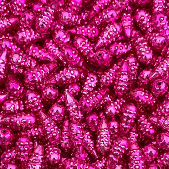 8 Hot Pink Bumpy Drop Blown Glass Beads .75" ~ Czech Republic