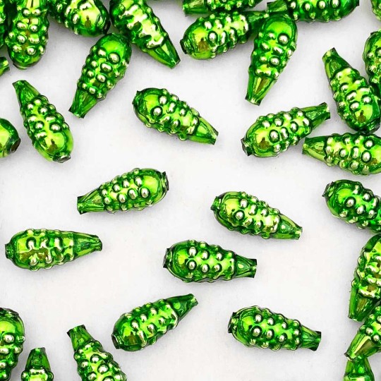 8 Lime Green Bumpy Drop Blown Glass Beads .75" ~ Czech Republic