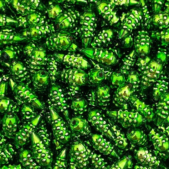 8 Lime Green Bumpy Drop Blown Glass Beads .75" ~ Czech Republic