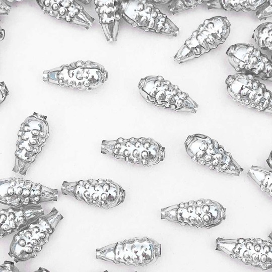 8 Silver Bumpy Drop Blown Glass Beads .75" ~ Czech Republic