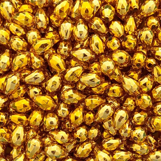 10 Gold Faceted Drop Glass Beads 14mm ~ Czech Republic