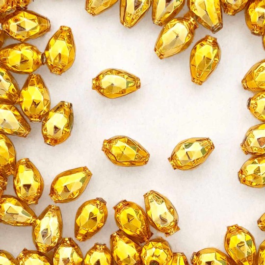 10 Gold Faceted Drop Glass Beads 14mm ~ Czech Republic