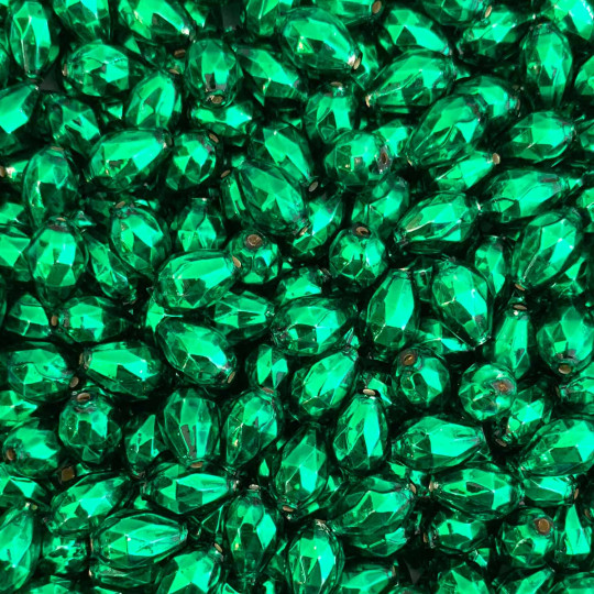 10 Green Faceted Drop Glass Beads 14mm ~ Czech Republic
