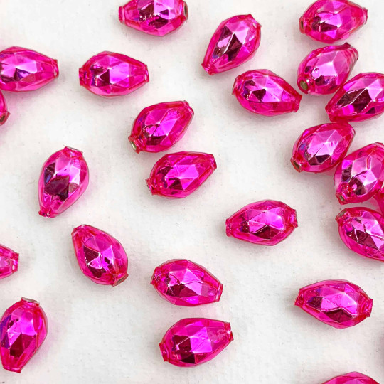 10 Hot Pink Faceted Drop Glass Beads 14mm ~ Czech Republic