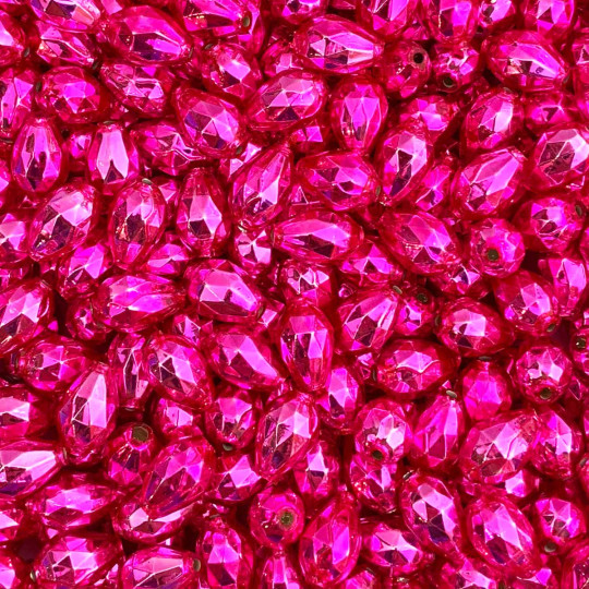 10 Hot Pink Faceted Drop Glass Beads 14mm ~ Czech Republic