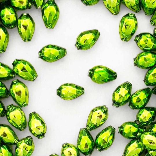 10 Green Faceted Drop Glass Beads 14mm ~ Czech Republic