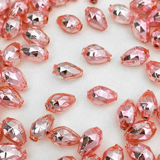 10 Light Pink Faceted Drop Glass Beads 14mm ~ Czech Republic