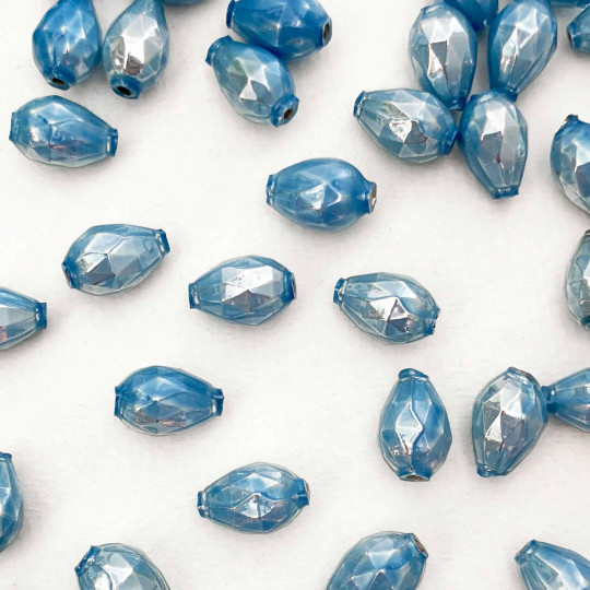 10 Pearl Light Blue Faceted Drop Glass Beads 14mm ~ Czech Republic