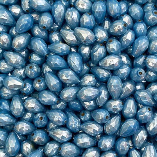 10 Pearl Light Blue Faceted Drop Glass Beads 14mm ~ Czech Republic