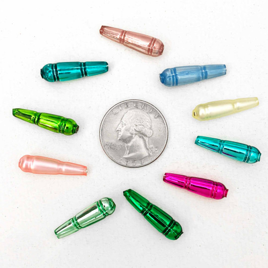 8 Green Banded Drop Glass Beads ~ 24mm Czech Garland Beads
