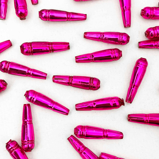 8 Hot Pink Banded Drop Glass Beads ~ 24mm Czech Garland Beads