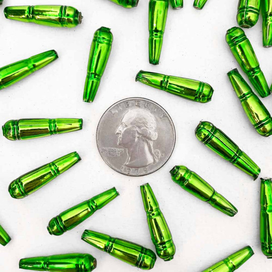 8 Lime Green Banded Drop Glass Beads ~ 24mm Czech Garland Beads