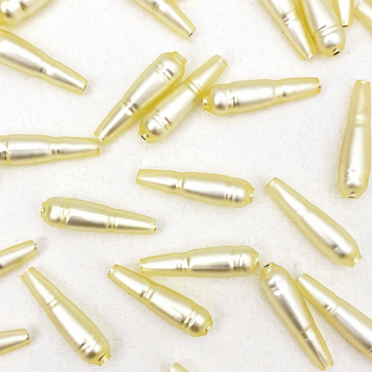 8 Matte Pale Yellow Banded Drop Glass Beads ~ 24mm Czech Garland Beads