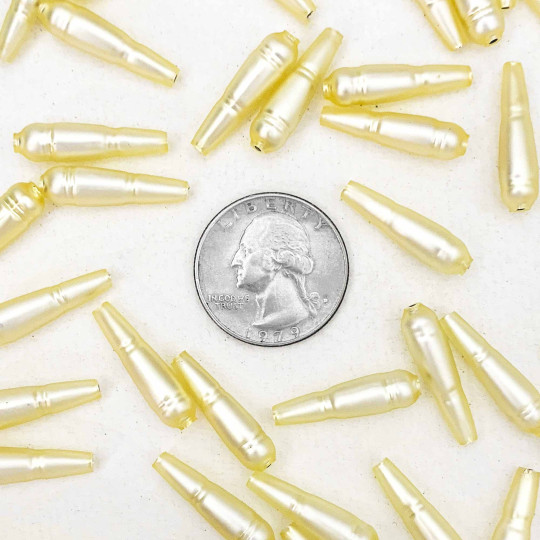 8 Matte Pale Yellow Banded Drop Glass Beads ~ 24mm Czech Garland Beads