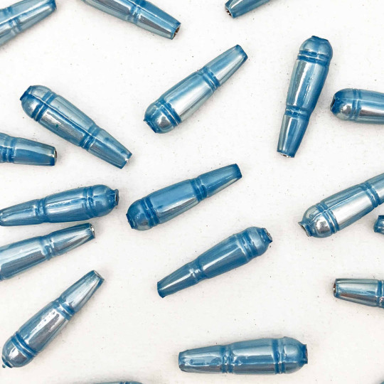 8 Pearl Light Blue Banded Drop Glass Beads ~ 24mm Czech Garland Beads