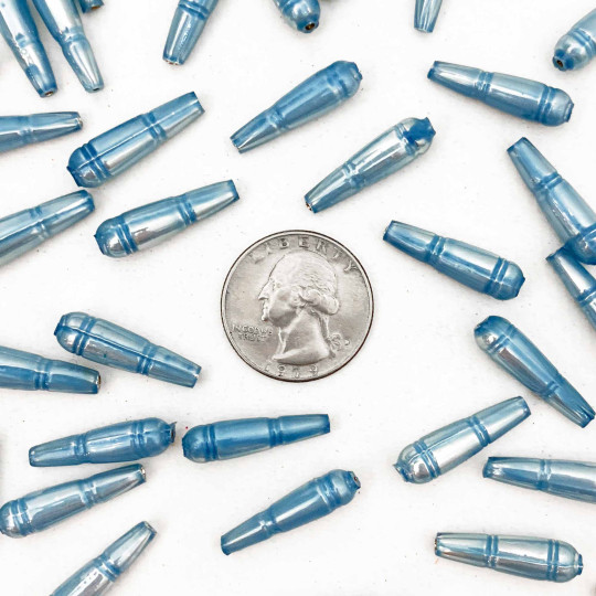 8 Pearl Light Blue Banded Drop Glass Beads ~ 24mm Czech Garland Beads