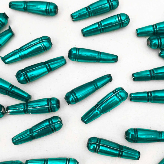 8 Pearl Teal Banded Drop Glass Beads ~ 24mm Czech Garland Beads