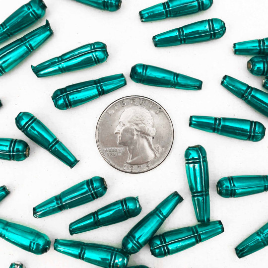 8 Pearl Teal Banded Drop Glass Beads ~ 24mm Czech Garland Beads