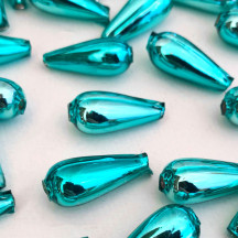 6 Aqua Drop Blown Glass Beads 1" ~ Czech Republic