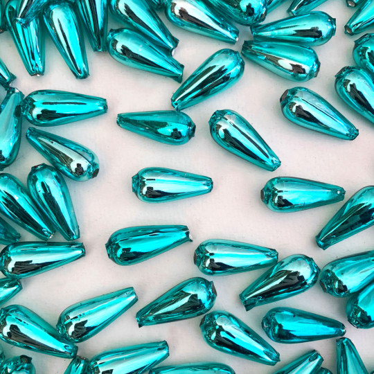 6 Aqua Drop Blown Glass Beads 1" ~ Czech Republic