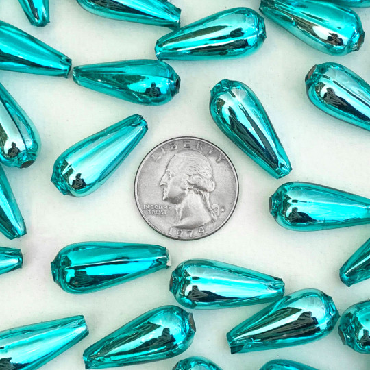 6 Aqua Drop Blown Glass Beads 1" ~ Czech Republic